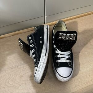 Custom Converse Black Crocodile Leather Studded Tongue
